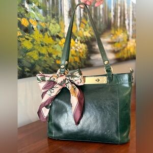 Patricia Nash Dark Green Genuine Leather Bag | Double Handles + Crossbody 🌲☘️
